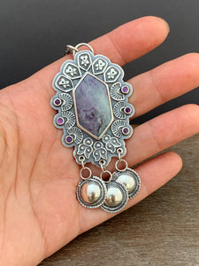 Kammererite with amethyst and jingles necklace