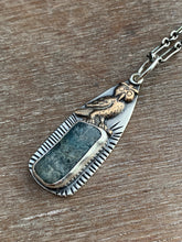Load image into Gallery viewer, Bronze owl charm with kyanite

