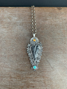 Net Jasper Amazonite and Citrine sacred heart pendant