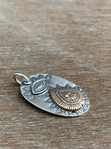 Sterling silver and bronze drop eye pendant