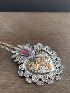 Garnet Sacred Heart pendant