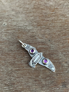 Small amethyst stamped bird pendant