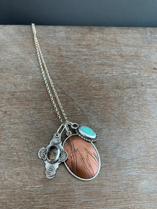 Turquoise and Dendritic Agate with Etched Copper charm