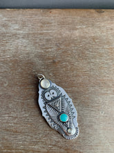 Load image into Gallery viewer, Owl pendant - moonstone, turquoise, and labradorite
