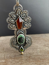 Load image into Gallery viewer, Hessonite garnet and Pixie turquoise elaborate pendant
