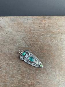 Owl pendant #6 Chrysocolla, Green Kyanite, and Serpentine