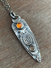 Load image into Gallery viewer, Owl pendant #14 -hessonite garnet and chocolate moonstone

