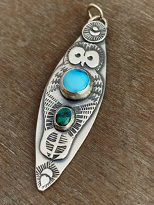 Owl pendant - Egyptian turquoise and chrysocholla