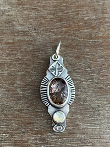 Cacoxenite and moonstone charm