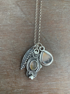 Purple Labradorite and dendritic agate charm necklace set